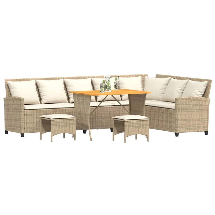 Salon de jardin avec coussins forme de L 4 pcs beige polyrotin - 4