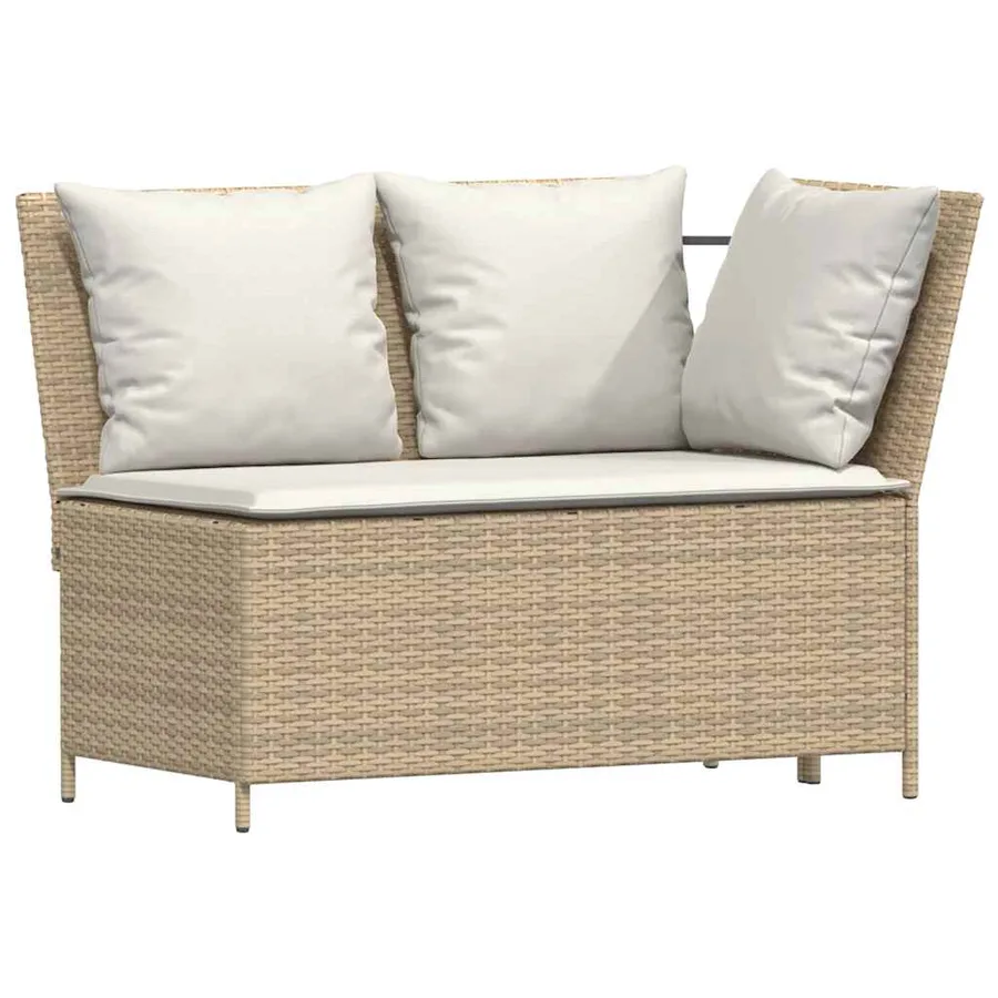 Salon de jardin avec coussins forme de L 4 pcs beige polyrotin - 5
