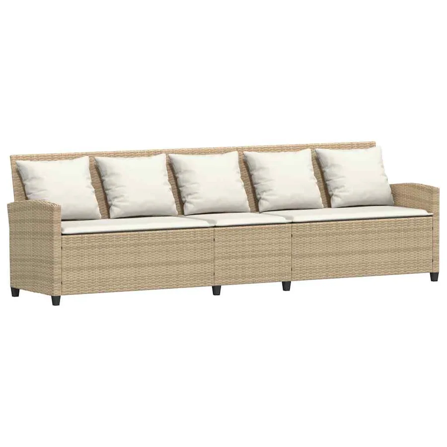 Salon de jardin avec coussins forme de L 4 pcs beige polyrotin - 7