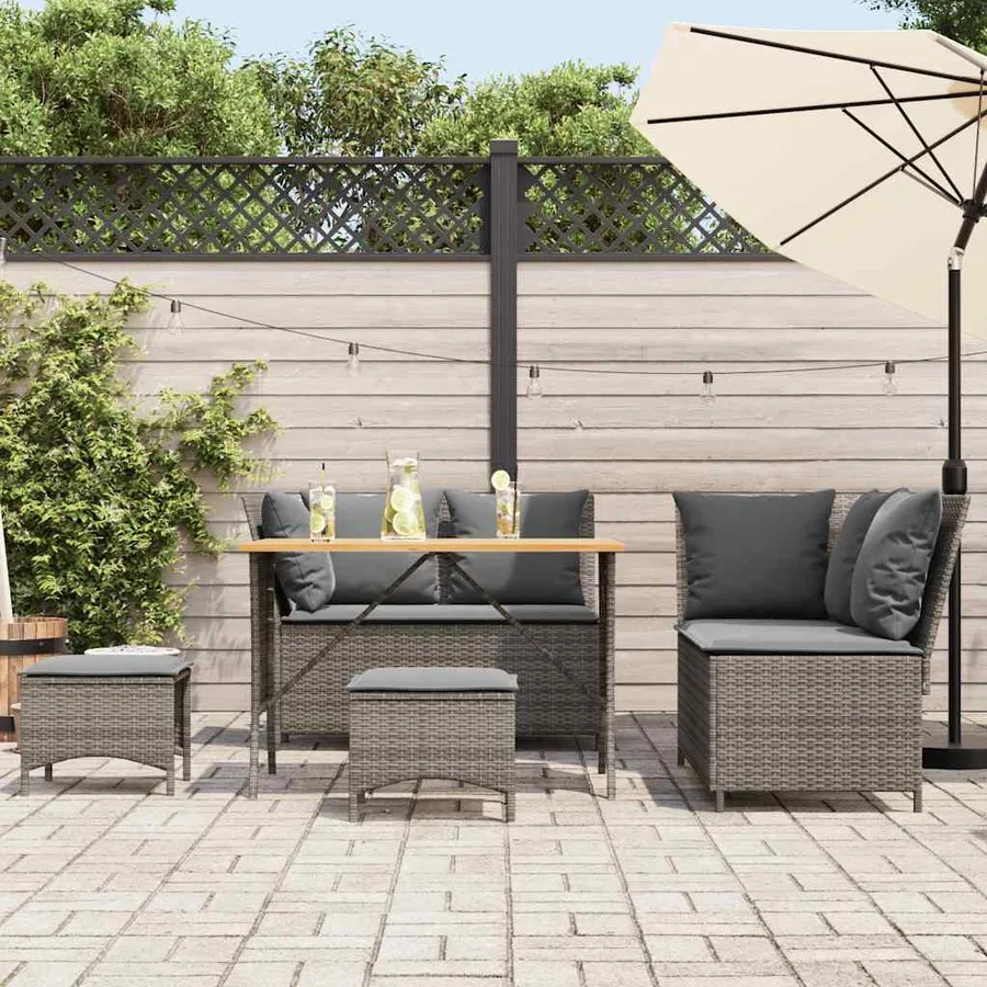 Salon de jardin 5 pcs avec coussins gris résine tressée - 3