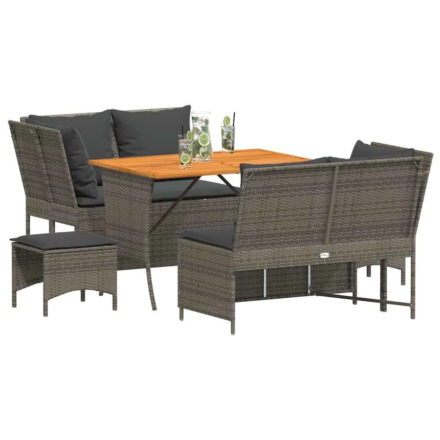 Salon de jardin 5 pcs avec coussins gris résine tressée - 4