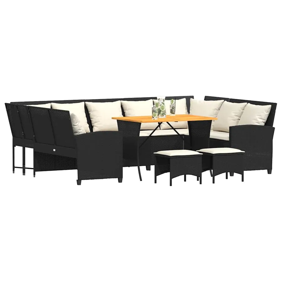 Salon de jardin 4 pcs avec coussins noir résine tressée - 4
