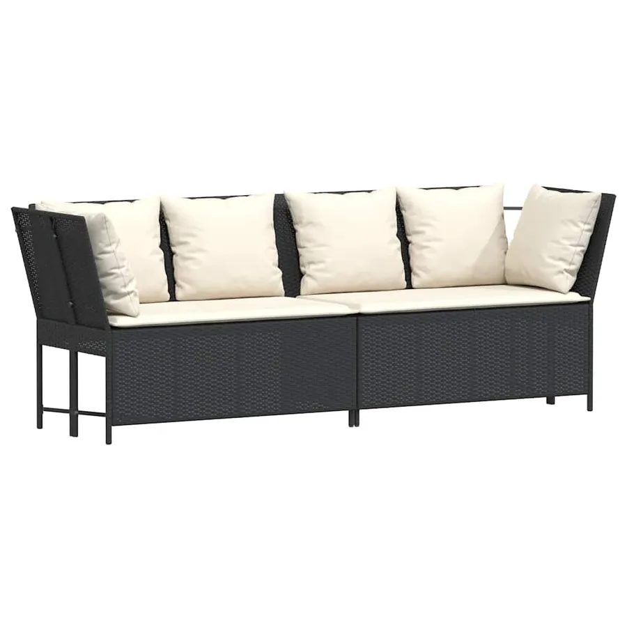 Salon de jardin 4 pcs avec coussins noir résine tressée - 5