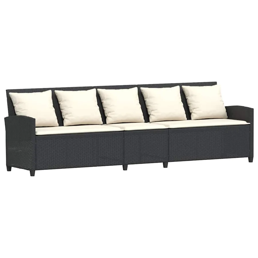 Salon de jardin 4 pcs avec coussins noir résine tressée - 6