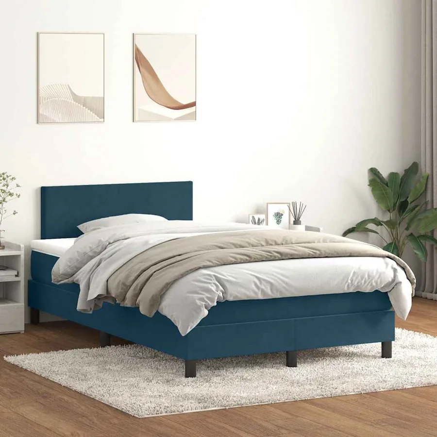 Sommier à lattes de lit et matelas bleu foncé 120x210cm velours
