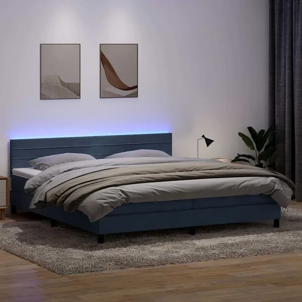 Sommier à lattes de lit et matelas et LED gris foncé 180x210cm velours