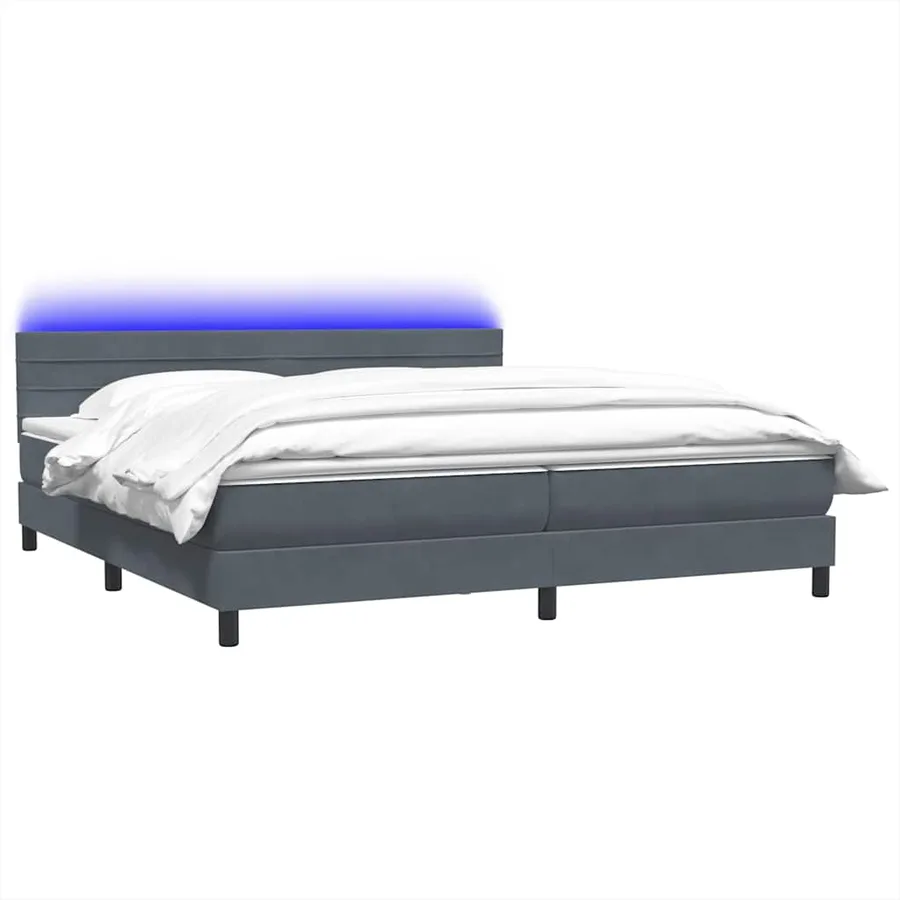 Sommier à lattes de lit et matelas et LED gris foncé 180x210cm velours - 3