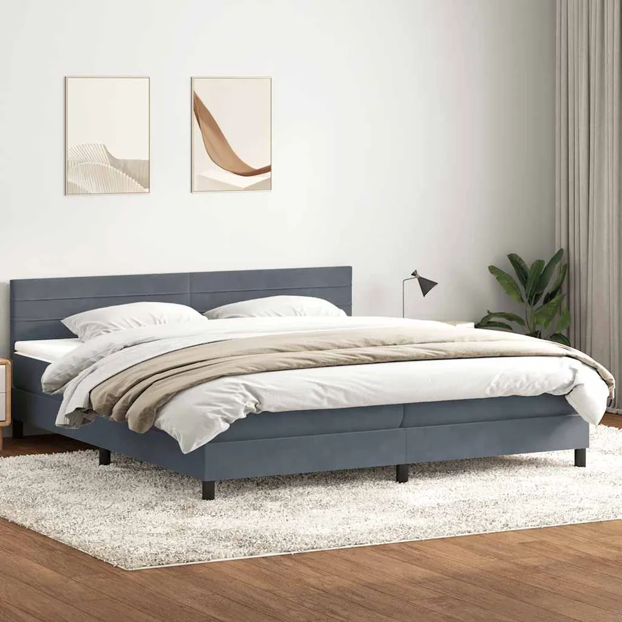 Sommier à lattes de lit et matelas et LED gris foncé 180x210cm velours - 4