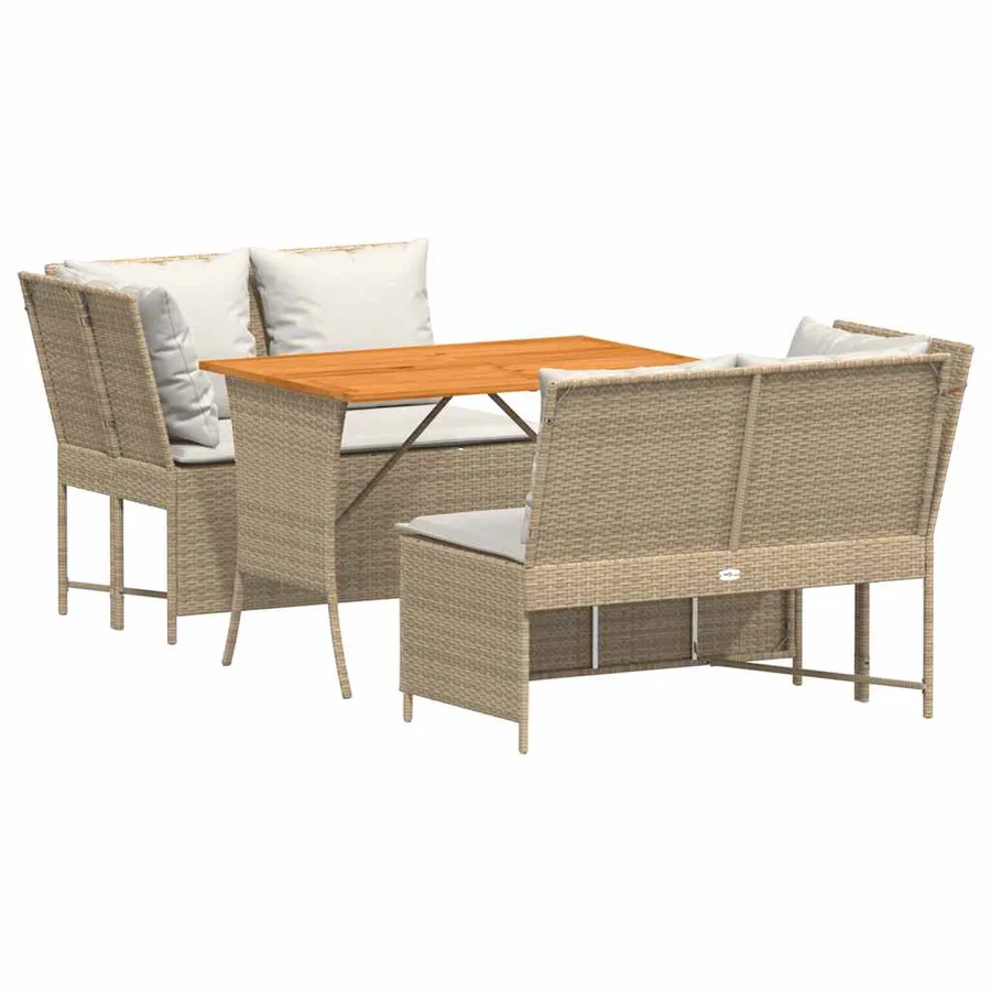 Salon de jardin avec coussins 3 pcs beige résine tressée - 2