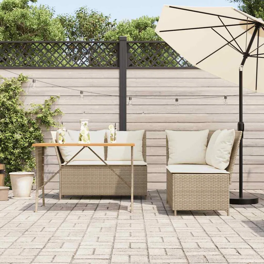 Salon de jardin avec coussins 3 pcs beige résine tressée - 3