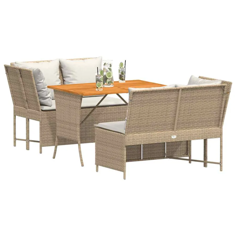 Salon de jardin avec coussins 3 pcs beige résine tressée - 4