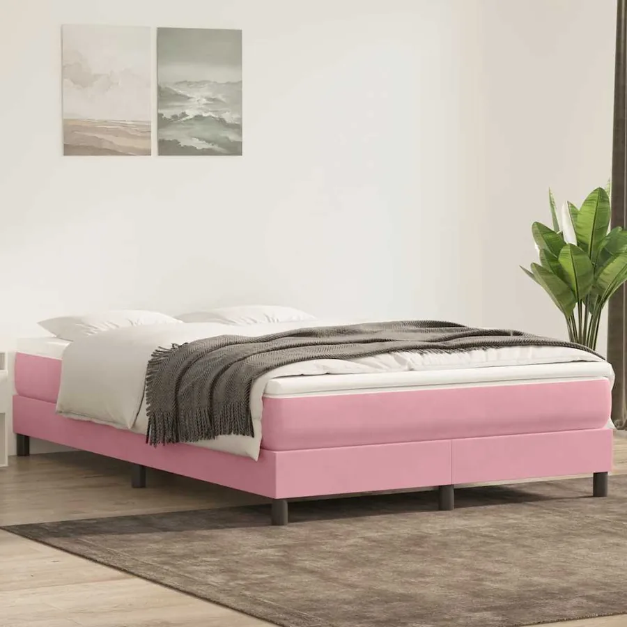 Sommier à lattes de lit avec matelas rose 160x210 cm velours