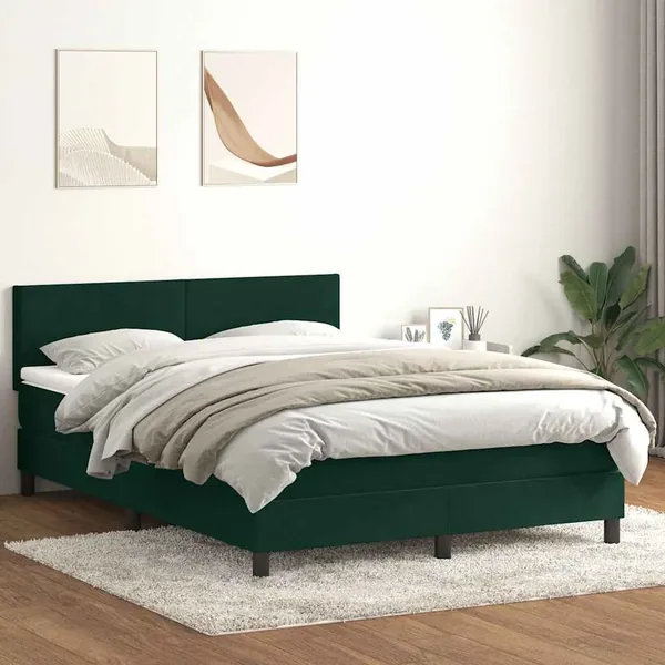Sommier à lattes de lit et matelas vert foncé 140x210cm velours