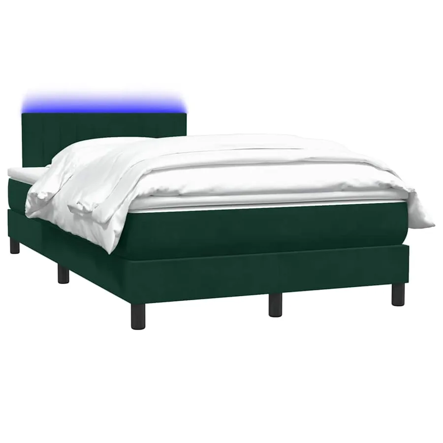 Sommier à lattes de lit et matelas et LED vert foncé 120x210cm velours - 3