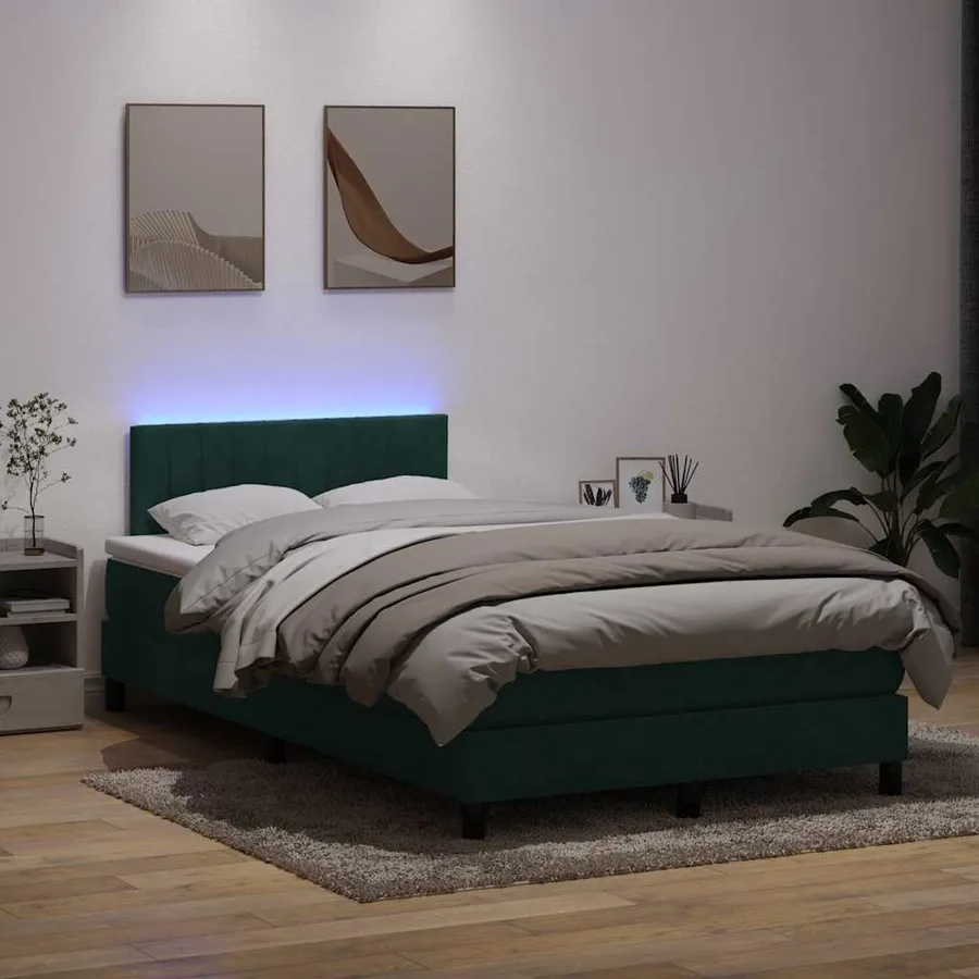 Sommier à lattes de lit et matelas et LED vert foncé 120x210cm velours - 4
