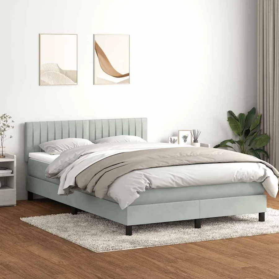 Sommier à lattes de lit et matelas et LED gris clair 160x210cm velours