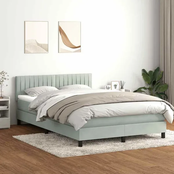 Sommier à lattes de lit et matelas et LED gris clair 160x210cm velours