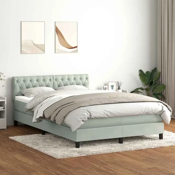 Sommier à lattes de lit et matelas et LED gris clair 160x210cm velours