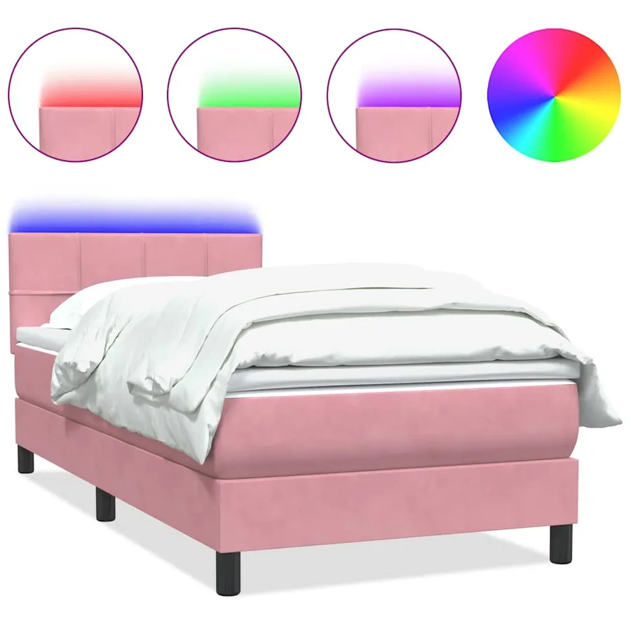 Sommier à lattes de lit avec matelas et LED rose 80x220 cm velours - 2
