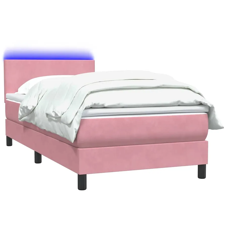 Sommier à lattes de lit avec matelas et LED rose 80x220 cm velours - 3