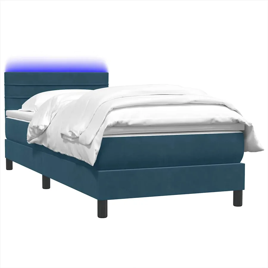 Sommier à lattes de lit et matelas et LED bleu foncé 80x220 cm velours - 3