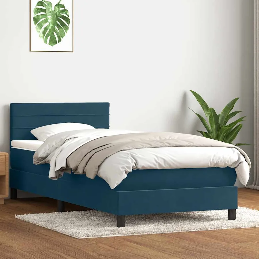Sommier à lattes de lit et matelas et LED bleu foncé 80x220 cm velours - 4