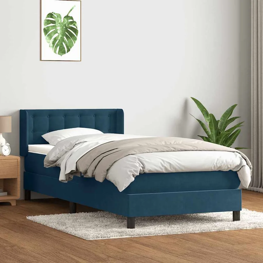 Sommier à lattes de lit et matelas bleu foncé 80x210 cm velours