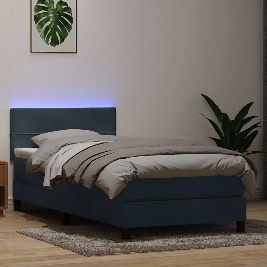 Sommier à lattes de lit et matelas et LED gris foncé 80x220 cm velours