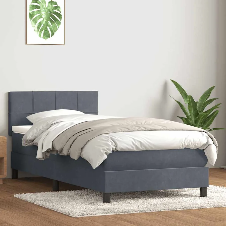 Sommier à lattes de lit et matelas et LED gris foncé 80x220 cm velours - 4