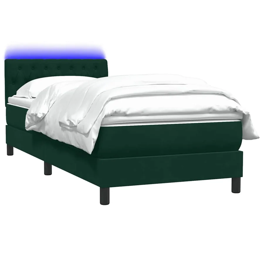 Sommier à lattes de lit et matelas et LED vert foncé 80x220 cm velours - 3
