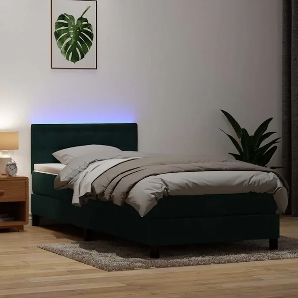 Sommier à lattes de lit et matelas et LED vert foncé 80x220 cm velours
