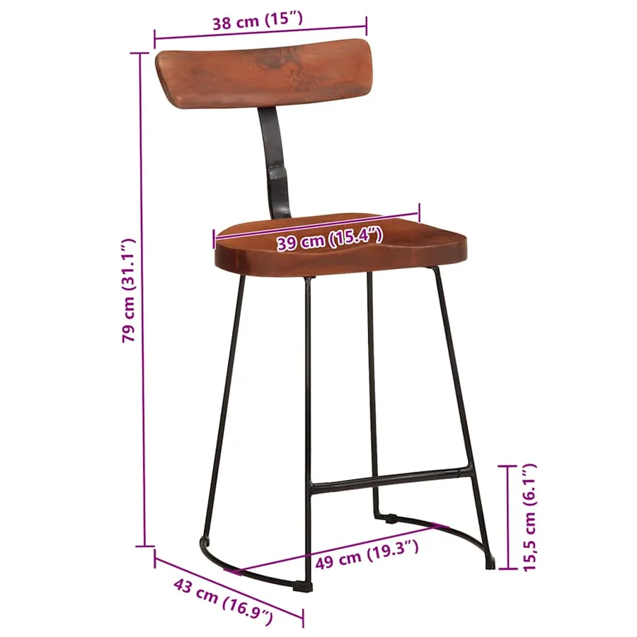 Tabourets de bar lot de 2 49x43x79 cm bois de manguier massif - 9