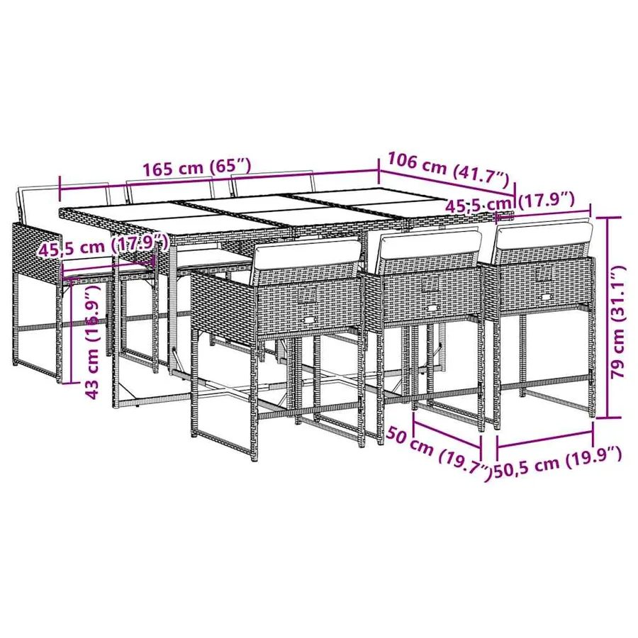 Ensemble à manger de jardin et coussins 7 pcs gris rotin - 6
