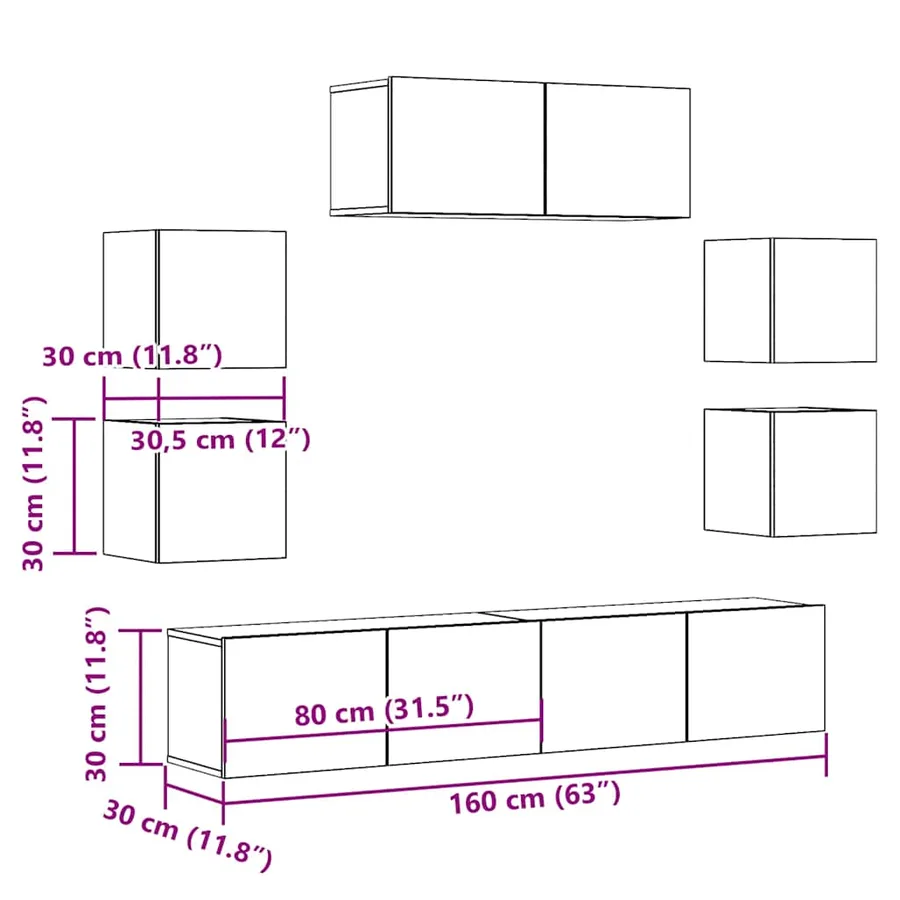 Ensemble de meuble TV mural 7 pcs chêne artisanal - 9