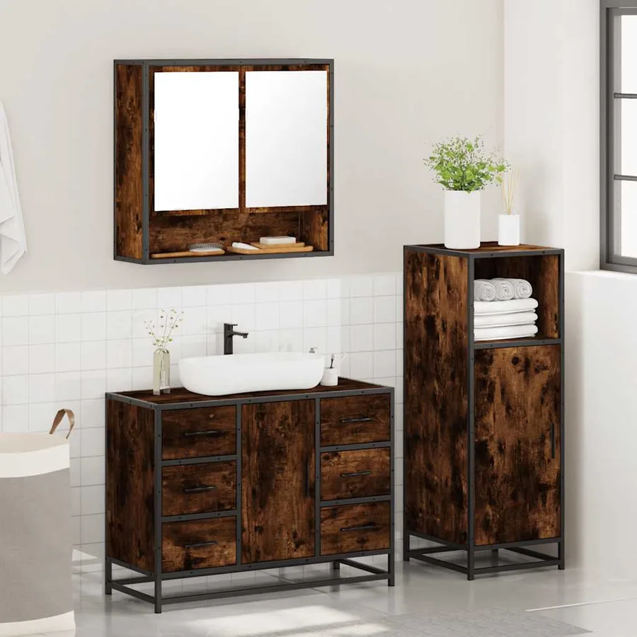 Ensemble de meubles de salle de bain 3 pcs Chêne fumé - 4