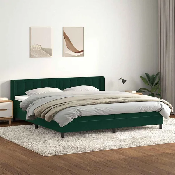 Sommier à lattes de lit et matelas vert foncé 90x210 cm velours