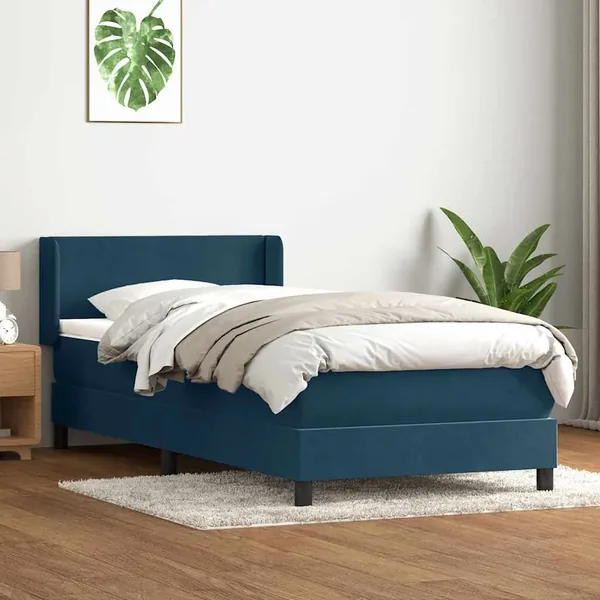 Sommier à lattes de lit et matelas bleu foncé 90x210 cm velours