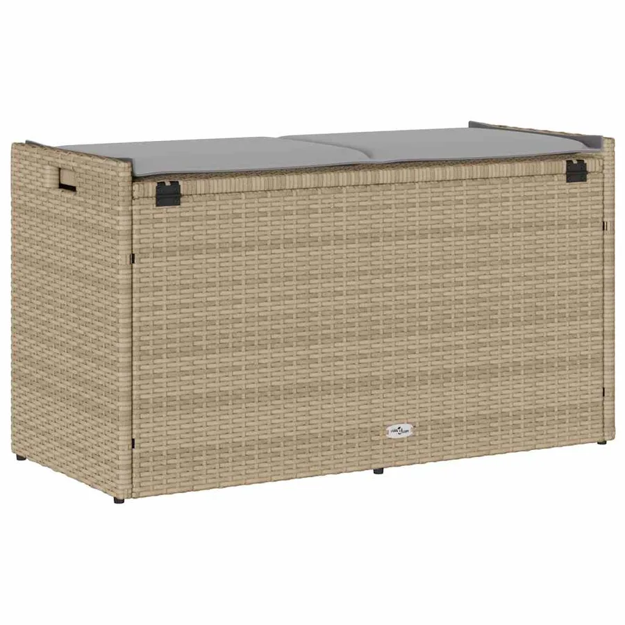Banc de rangement extérieur coussin beige 100 cm résine tressée - 6