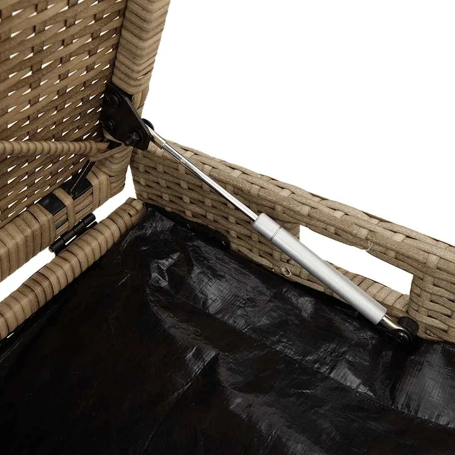 Banc de rangement extérieur coussin beige 100 cm résine tressée - 9