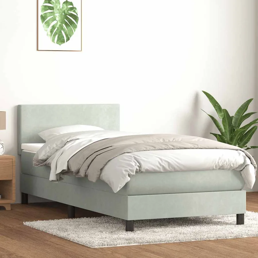 Sommier à lattes de lit et matelas et LED gris clair 80x220 cm velours