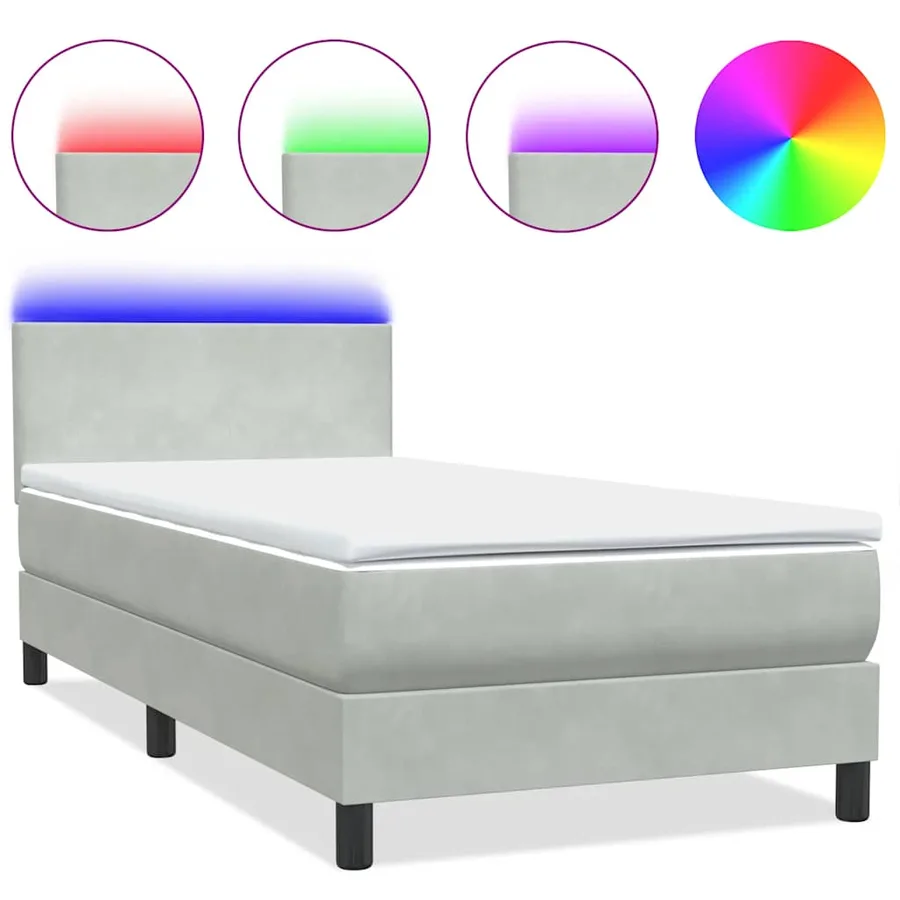 Sommier à lattes de lit et matelas et LED gris clair 80x220 cm velours - 2