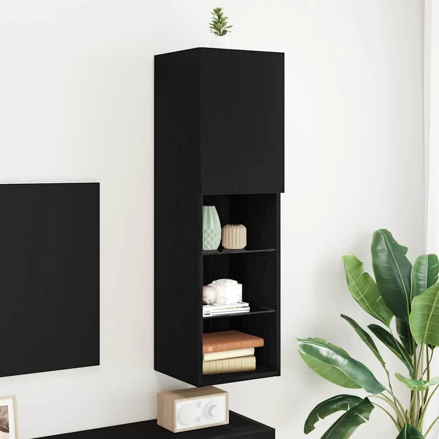 Ensemble meuble TV avec LED Chêne noir 30,5 x 30 x 102 cm