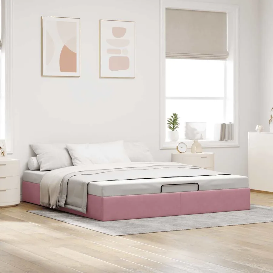 Cadre de lit ottoman sans matelas rose 200x200 cm velours - 3