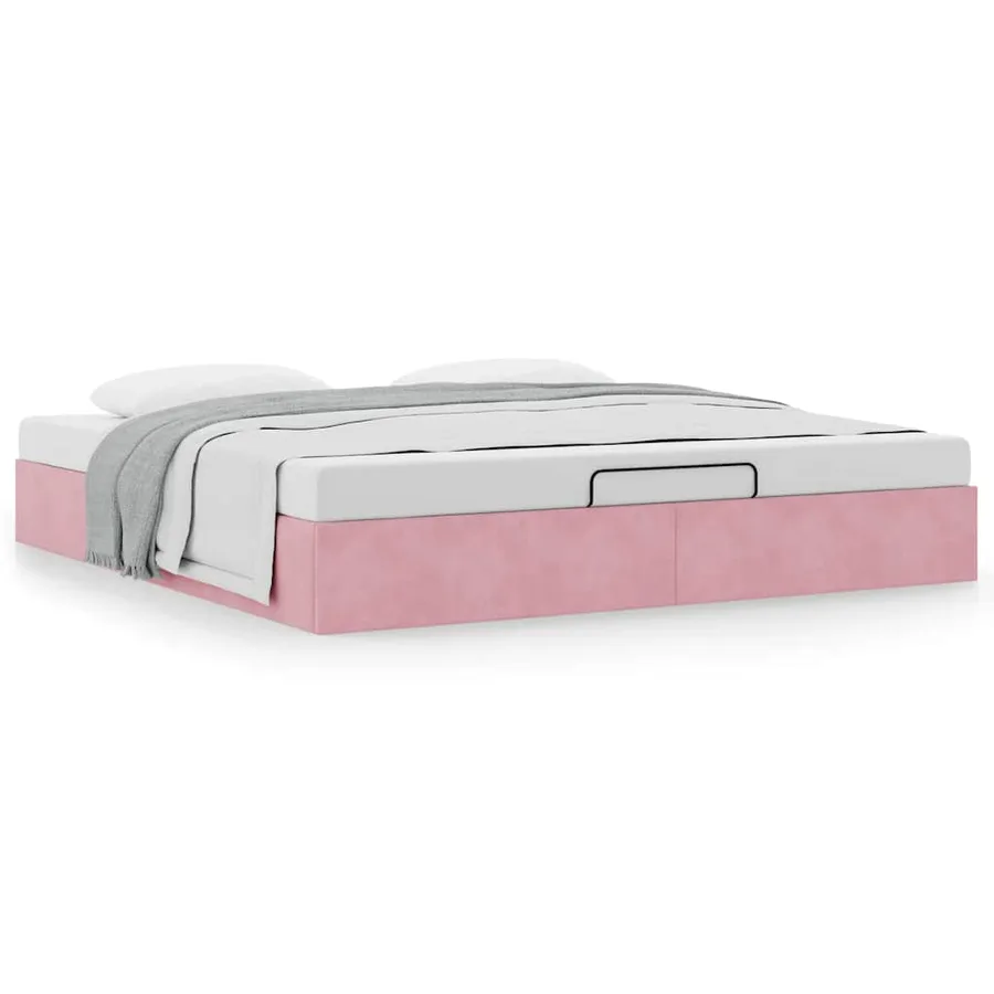 Cadre de lit ottoman sans matelas rose 200x200 cm velours - 4