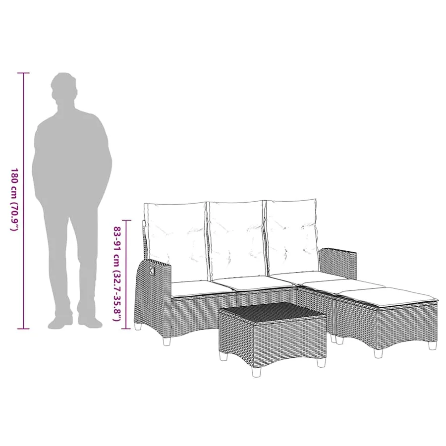 Salon de jardin 3 pcs avec coussins forme L marron polyrotin - 13