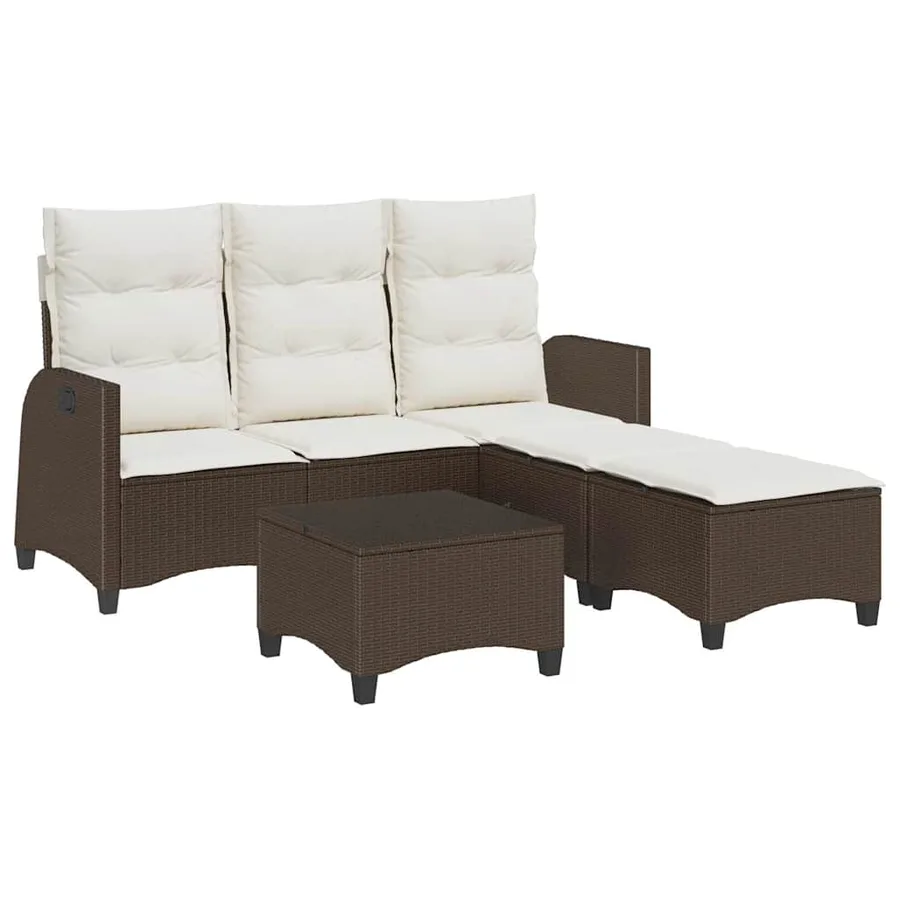 Salon de jardin 3 pcs avec coussins forme L marron polyrotin - 2