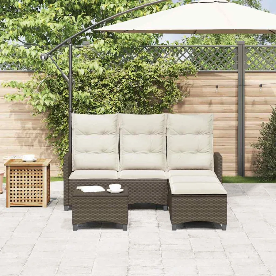 Salon de jardin 3 pcs avec coussins forme L marron polyrotin - 3