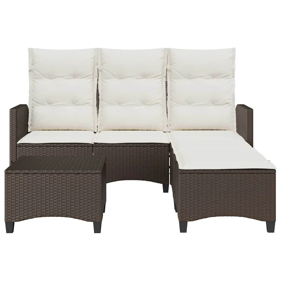Salon de jardin 3 pcs avec coussins forme L marron polyrotin - 4