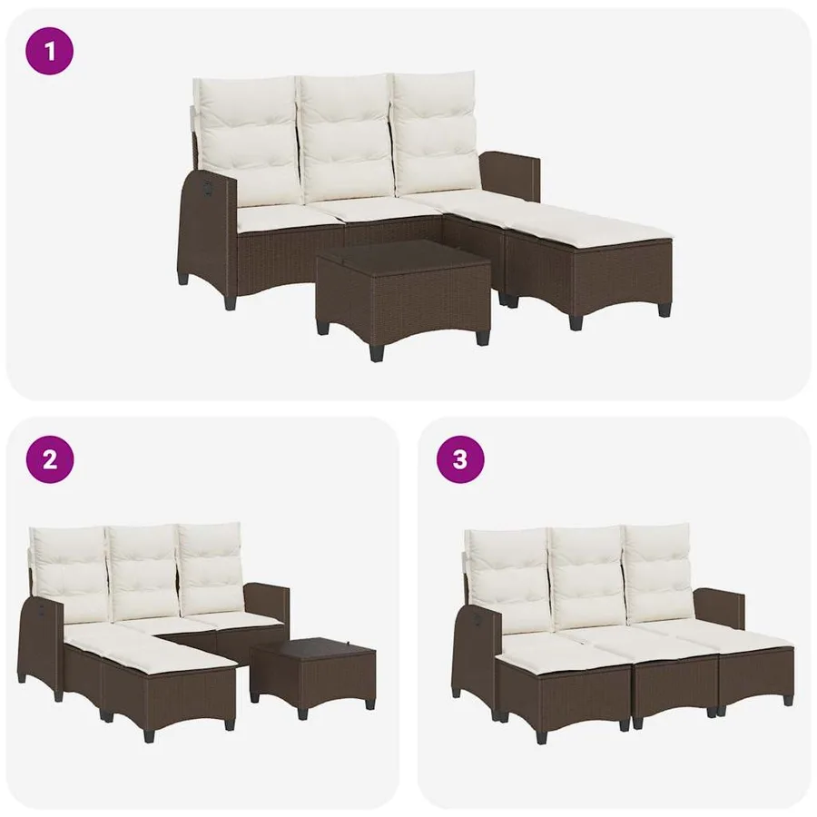 Salon de jardin 3 pcs avec coussins forme L marron polyrotin - 8