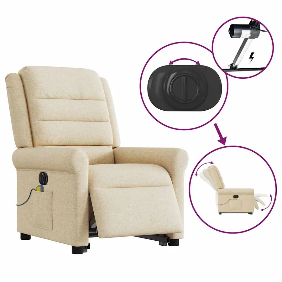 Fauteuil inclinable de massage électrique Crème Tissu - 10